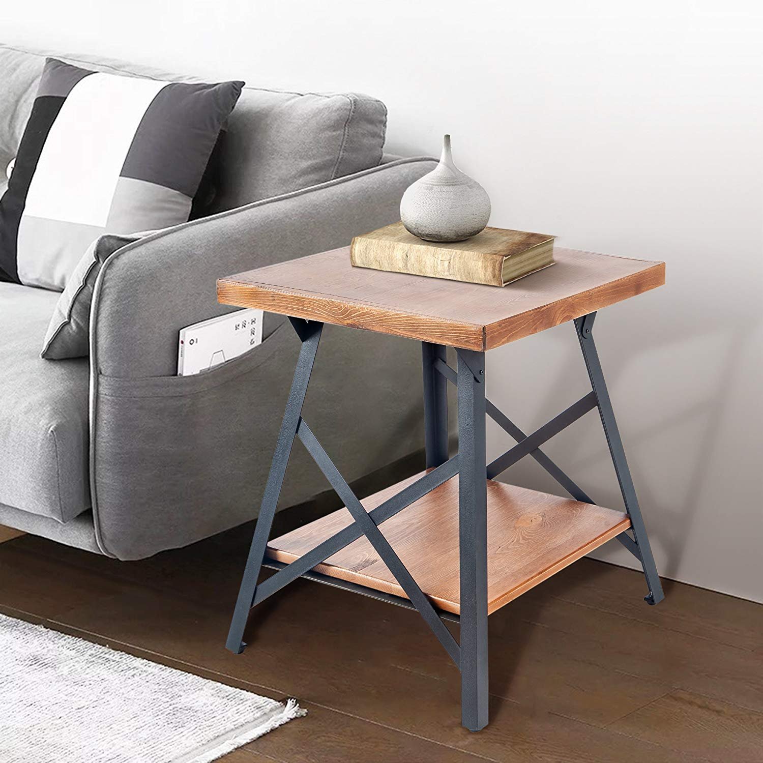 Solid Wood End Table with Metal Legs – Image 2